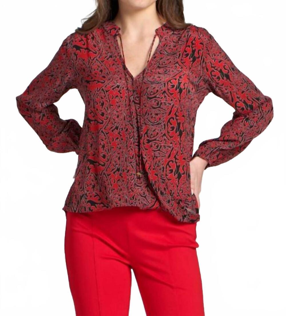 NEW APNY crossover printed long sleeve blouse in red